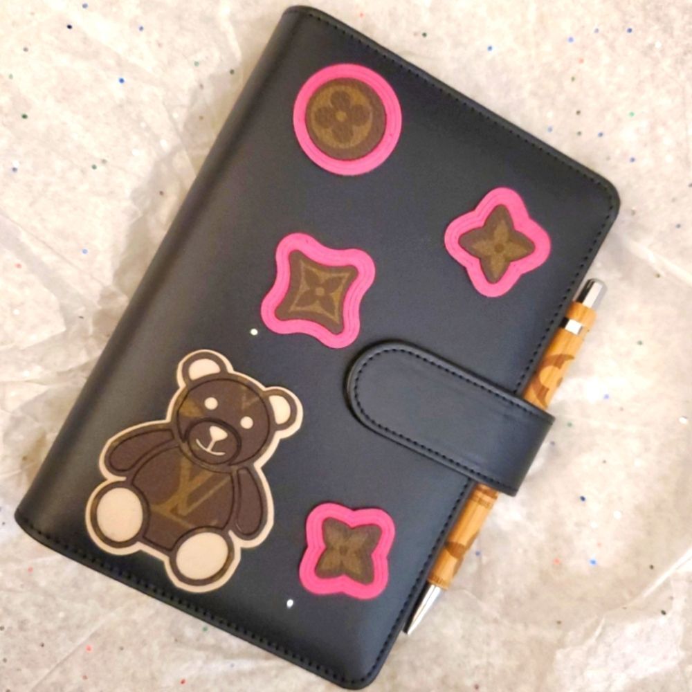 Handmade Pink, Black & Brow Embellished Agenda & Custom Luxury Engraved Wood Pen